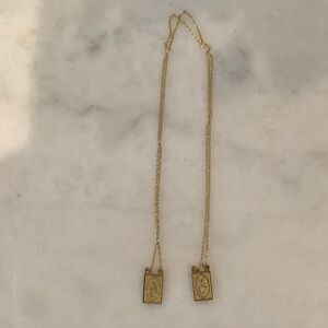 Stainless Steel Gold Plated Charm Necklace - Double Pendant, Brand New